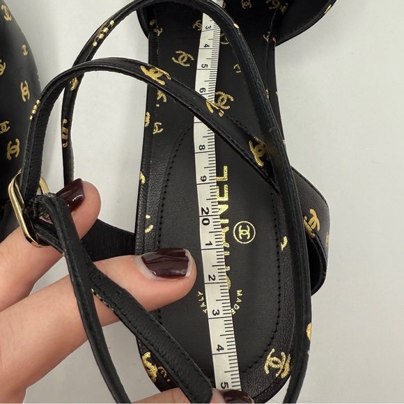 NEW Chanel CC Logo Mania Lambskin Calfskin Black Leather Slingback Platform Heel - Picture 7 of 12